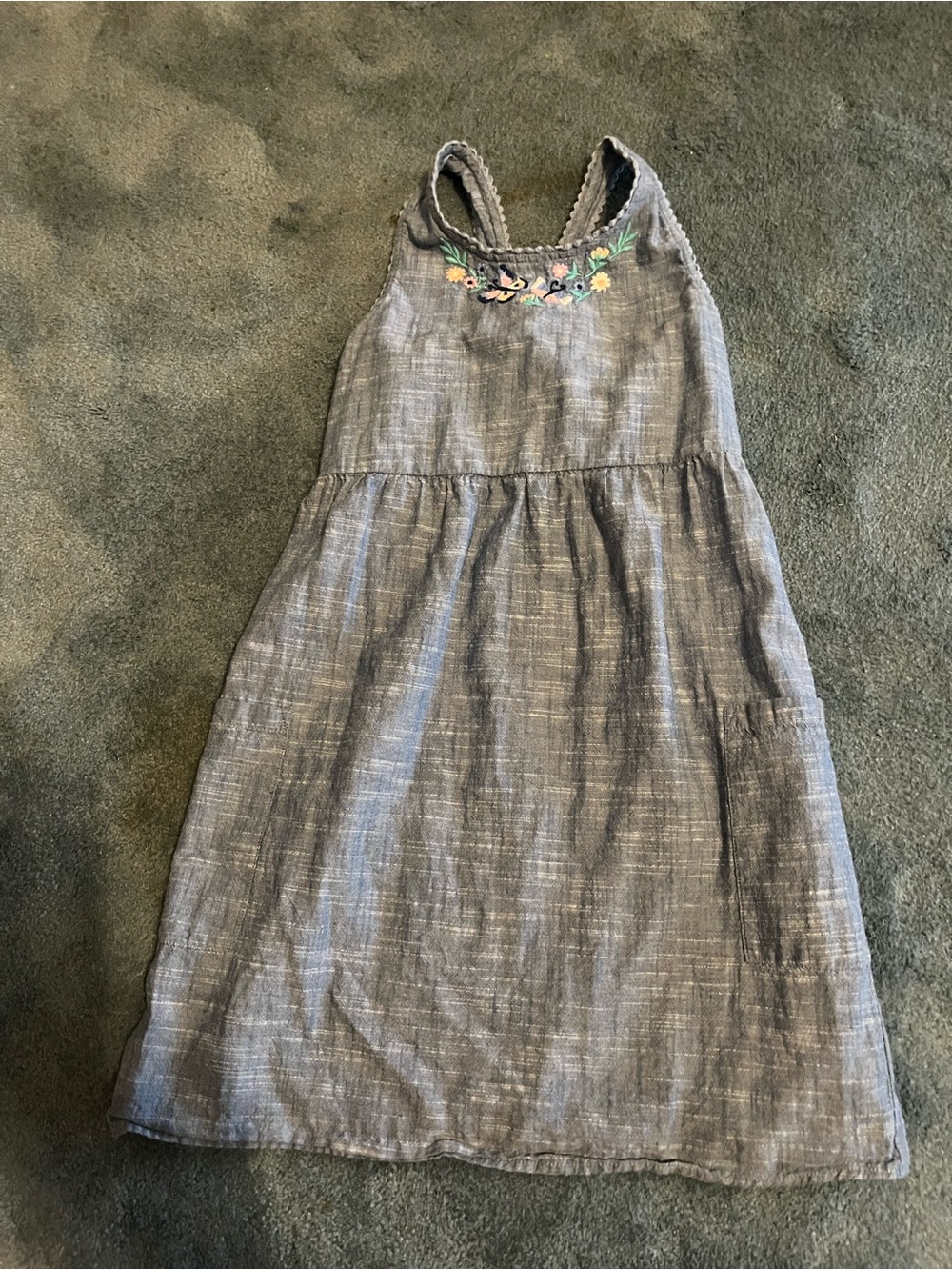True Craft Gray Sleeveless Embroidered Sundress with Pastel Floral Detail